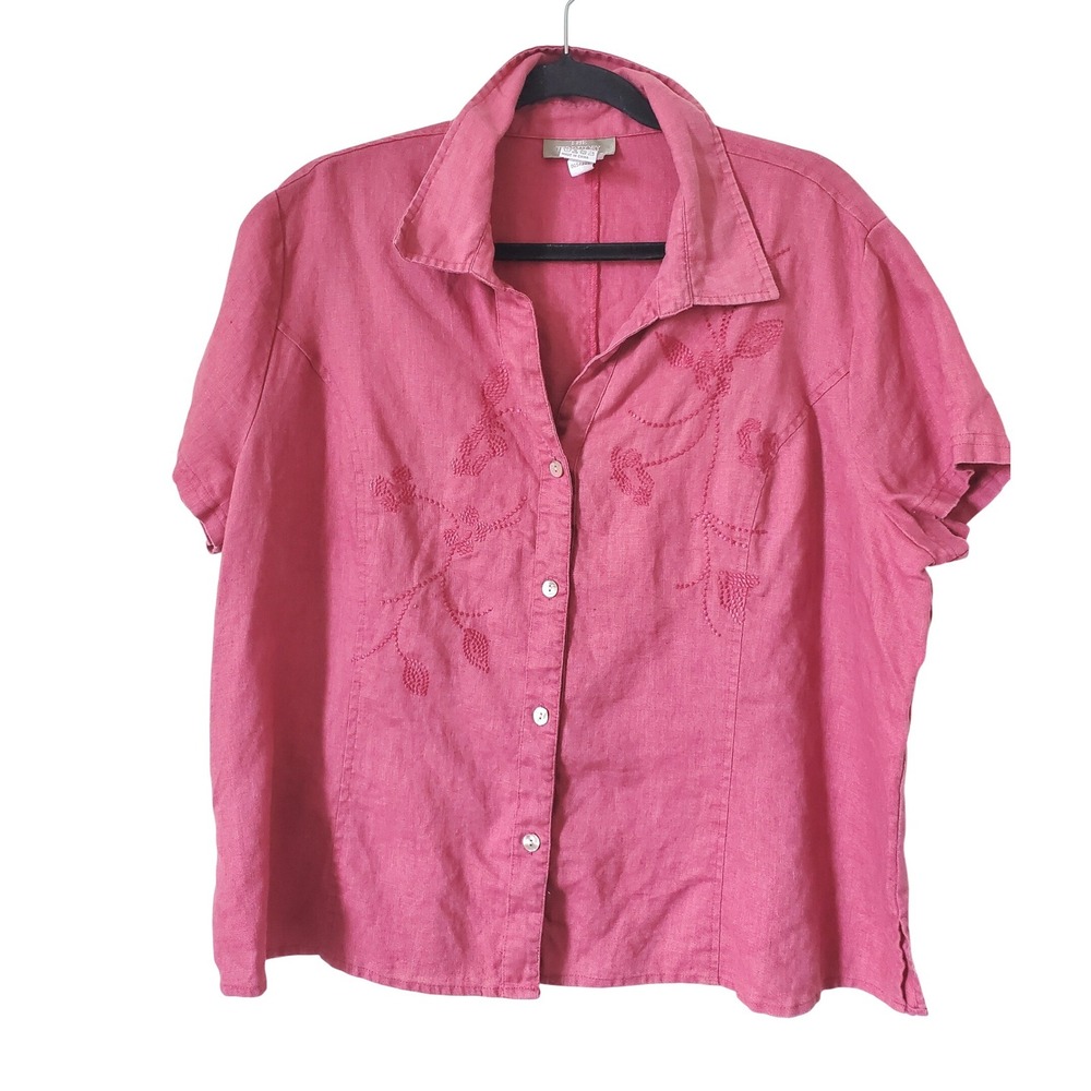 The Territory Ahead‎ Linen Embroidered Short Sleeve Button Up Shirt Womens XL